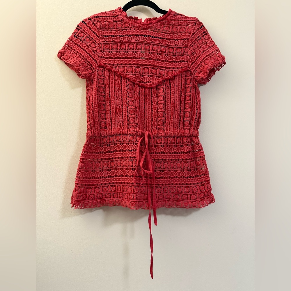 Carolina‎ K Anthropologie Crochet Lined Blouse in Cinnamon - XS